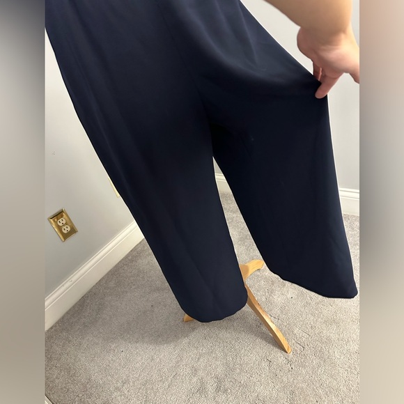 EUC J. Crew Faux Wrap Cutout Back Poplin Wide Leg Cropped Jumpsuit size 10 Navy - Picture 6 of 10